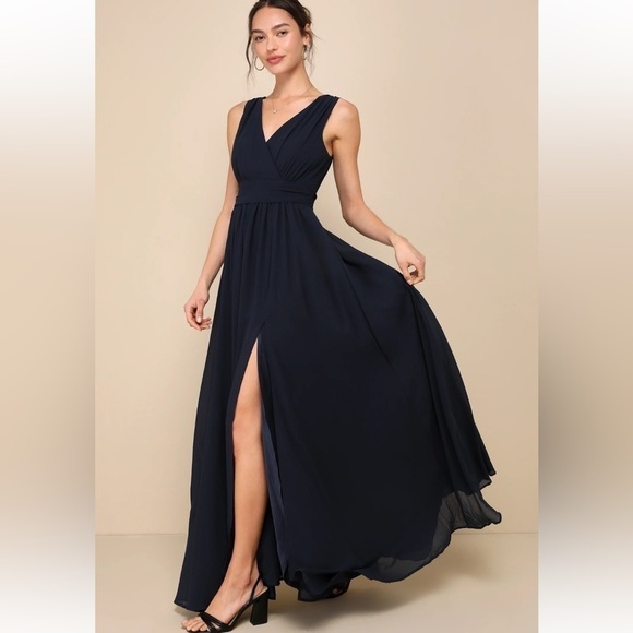 NWT Lulus Thoughts of Hue Navy Blue Surplice Maxi Dress XS - Picture 1 of 17